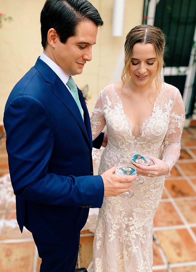 groom and bride cheering